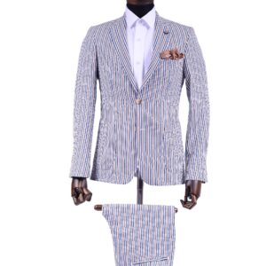 WHITE STRIPED BLUE AND BROWN CLASSIC SUIT