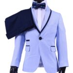 Light Blue Plaided Single Breasted Kids Suit