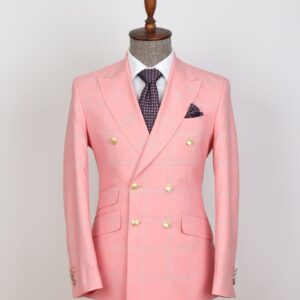 PINK DOUBLE BREASTED PLAIDED SUIT