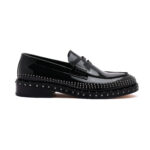 BLACK PATENT LEATHER SILVER STUDDED LOAFER
