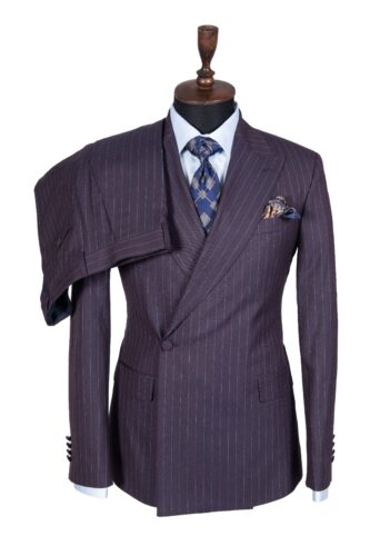 PURPLE NAVY BLUE STRIPED SINGLE BREASTED CLASSIC SUIT
