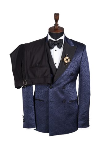 DOUBLE BREASTED PURPLE-BLUISH JACQUARD TUXEDO SUIT