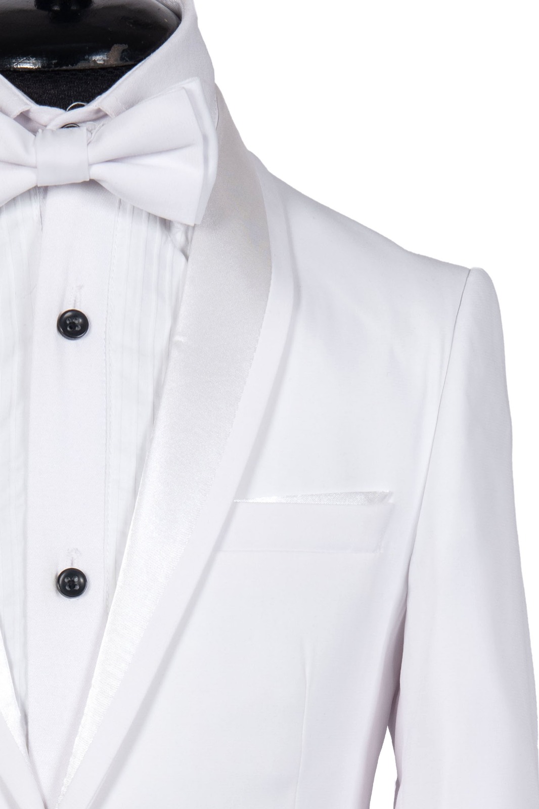 SINGLE BREASTED WHITE TUXEDO WITH CREAM WHITE LAPEL KID SUIT - Stanlion