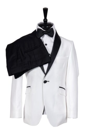 SINGLE BREASTED WHITE TUXEDO WITH BLACK LAPEL KID SUIT