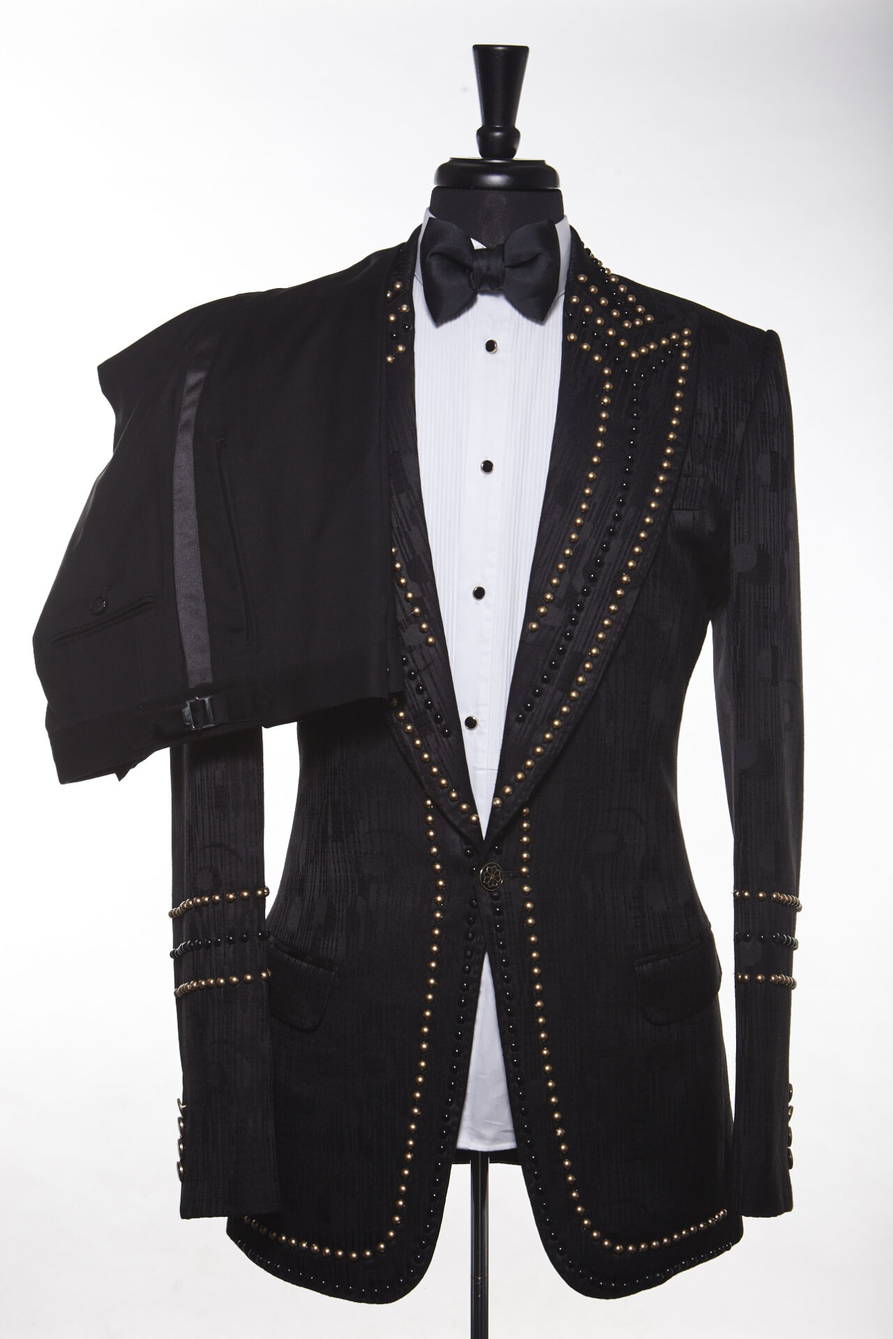 CLASSIC BLACK JACQUARD CONTEMPORARY SUIT WITH BLACK AND GOLD BIDS ...