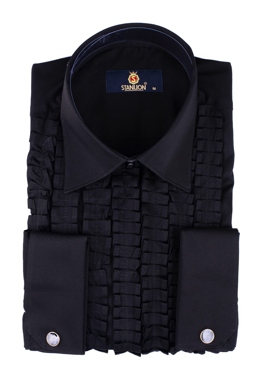 BLACK RUFFLE SHIRT - S