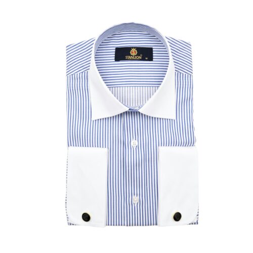 STANLION BLUE STRIPE SHIRT WITH WHITE CONTRAST COLLAR & CUFF