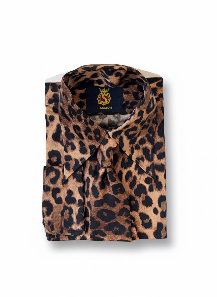 STANLION LUXURY CHEETAH SILK SHIRT & TIE