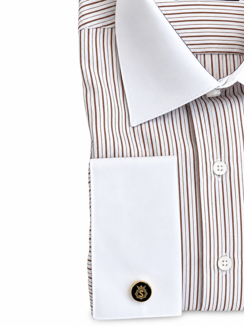 STANLION BROWN PINSTRIPE CONTRAST-COLLAR SHIRT - Image 2